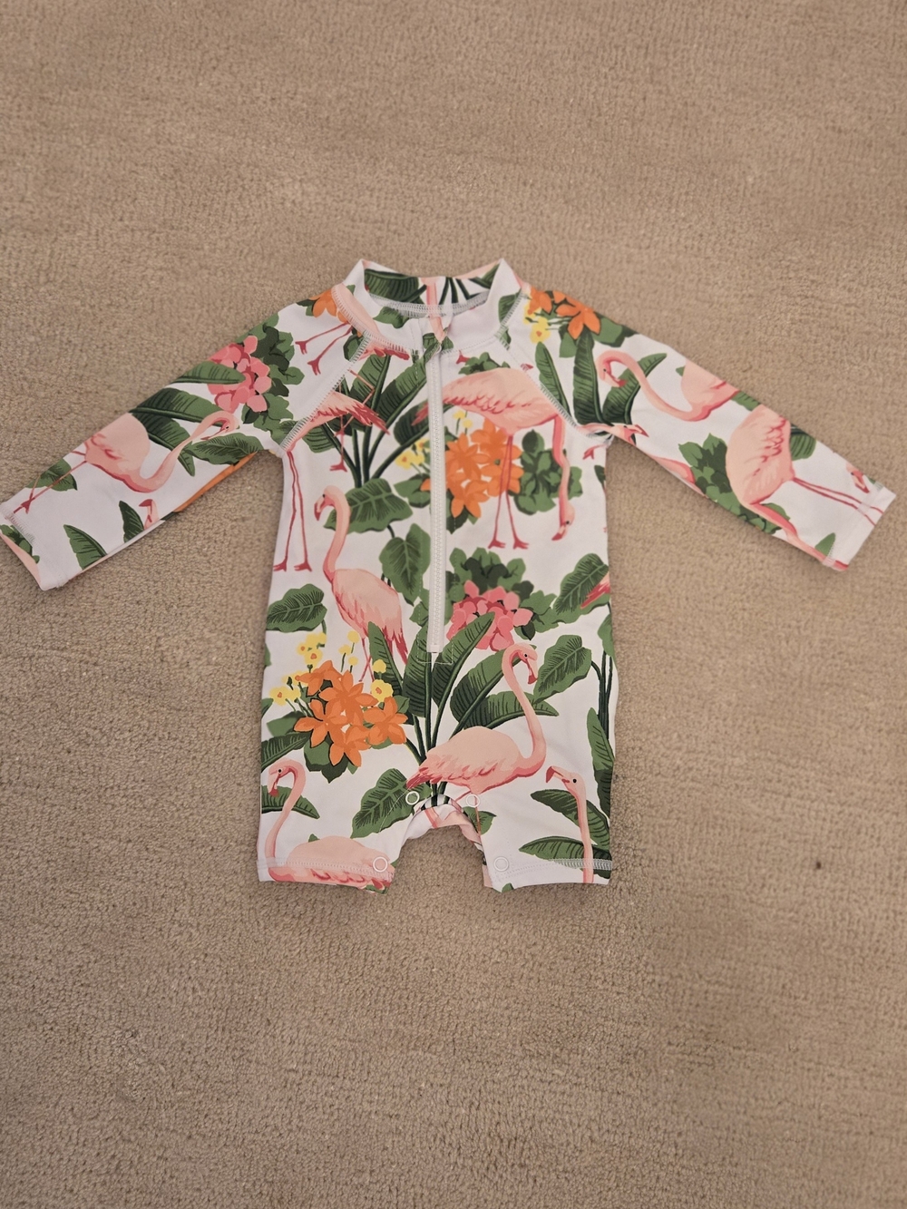 EUC Janie and Jack Pink Flamingo & Green Leaf Long Sleeve Rashguard